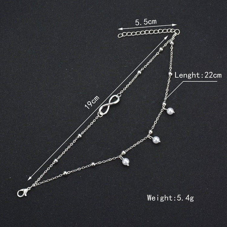 925 Sterling Silver Retro Pearl Infinity Ankle Anklet Bracelet Set