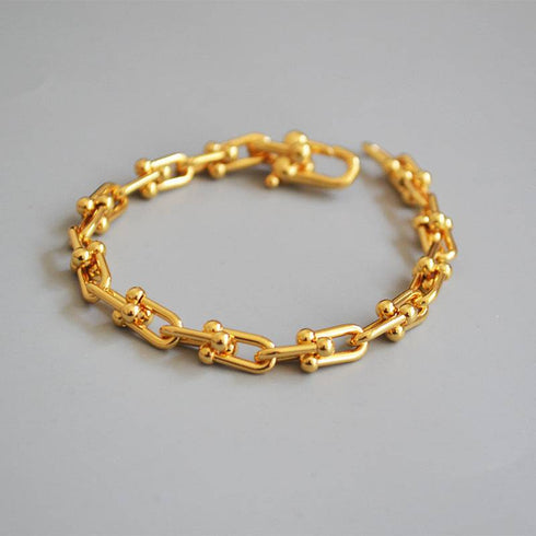 Gold Plated On Brass U Shape Closure Chain Bracelet