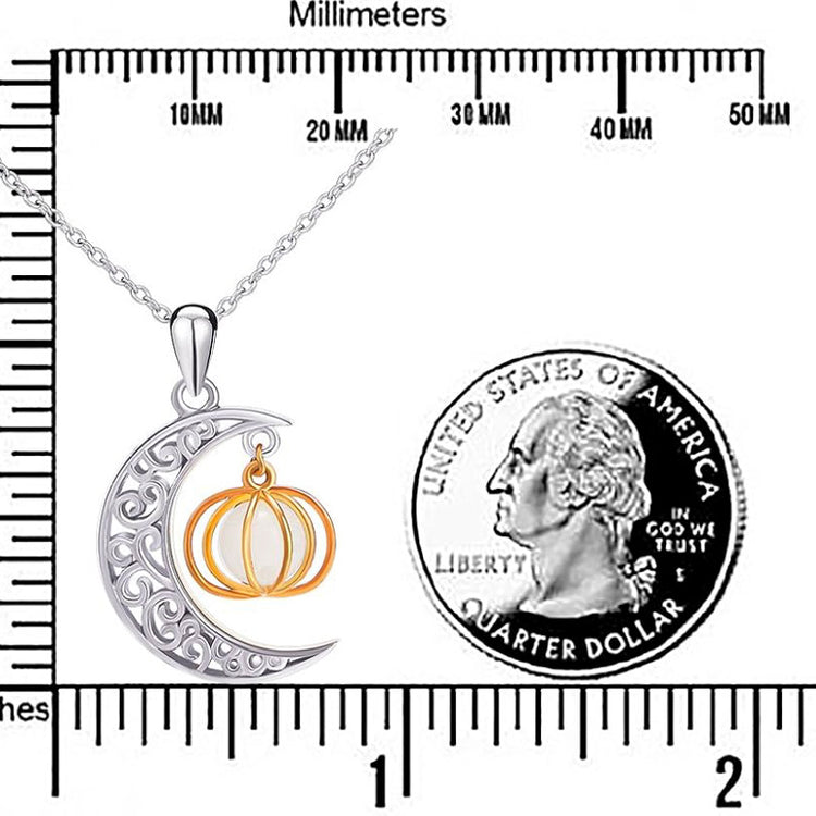 925 Sterling Silver Ladytree Halloween Jewelry Moon and Pumpkin Bat Luminous Beads Glow Pendant Necklace