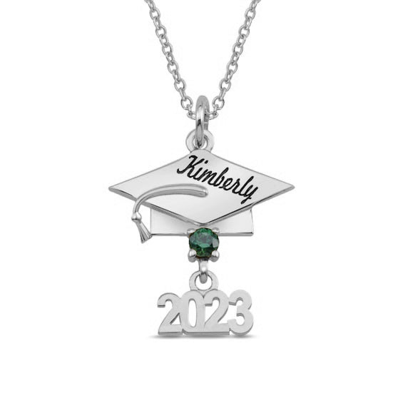 925 Sterling Silber Edelstein Gravier bare 2023 Abschluss kappe Anhänger Halskette