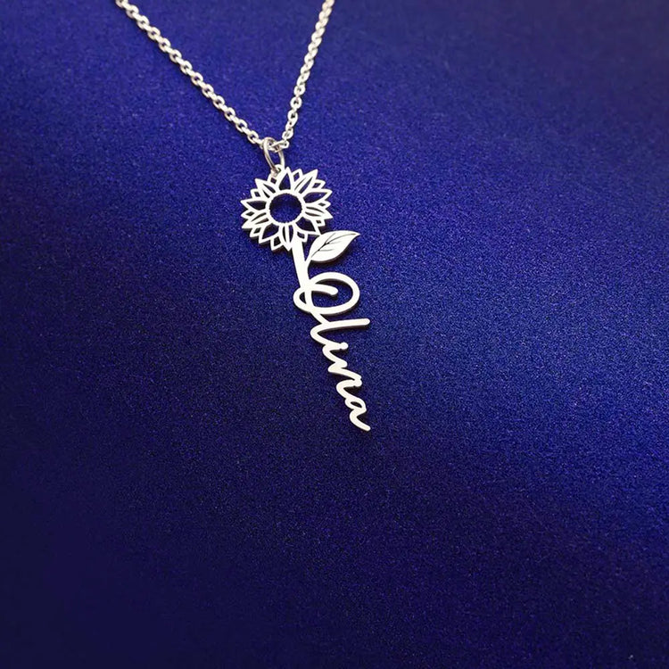 925 Sterling Silver Personalized Name Sunflower Necklace