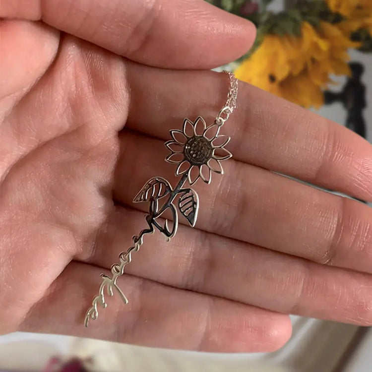 925 Sterling Silver Personalized Name Sunflower Necklace