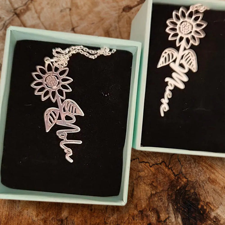 925 Sterling Silver Personalized Name Sunflower Necklace