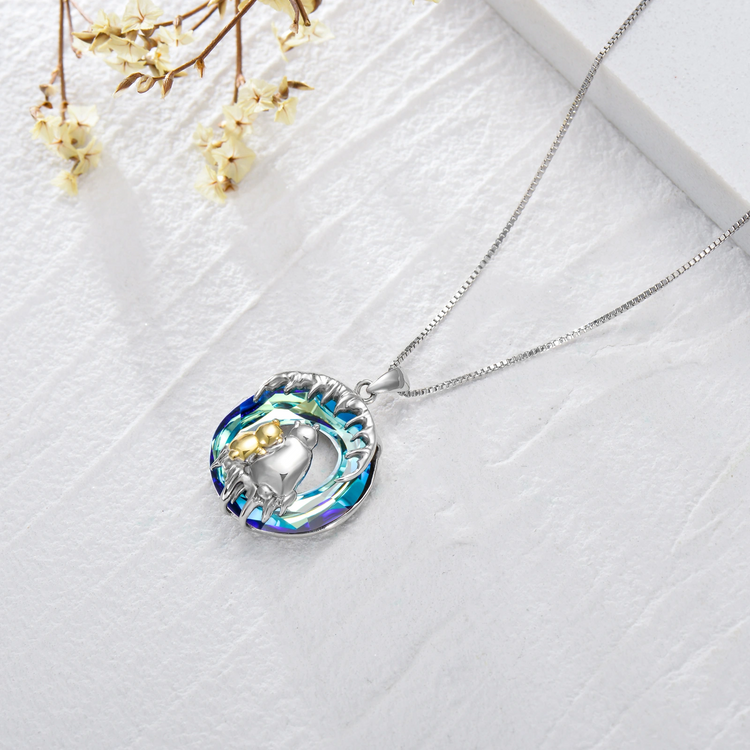 Collier ours polaire en cristal bleu argent sterling 925 pour femmes filles cadeau