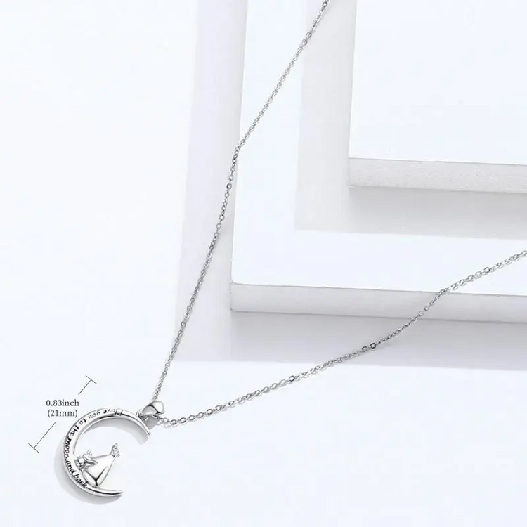 925 Sterling Silver Mama Bear Mother Moon Pendant Necklace