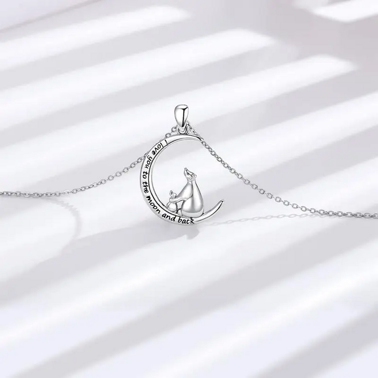 925 Sterling Silver Mama Bear Mother Moon Pendant Necklace