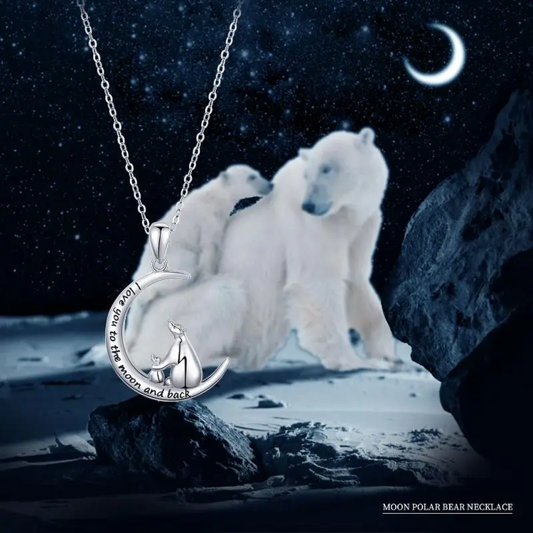 925 Sterling Silver Mama Bear Mother Moon Pendant Necklace