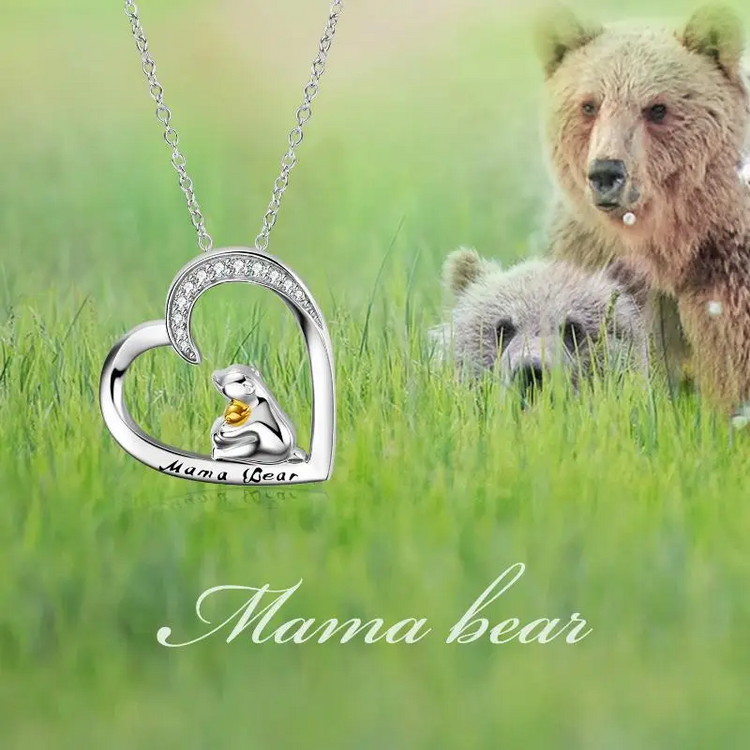 925 Sterling Silver Mama Bear Necklace Gift for Mom