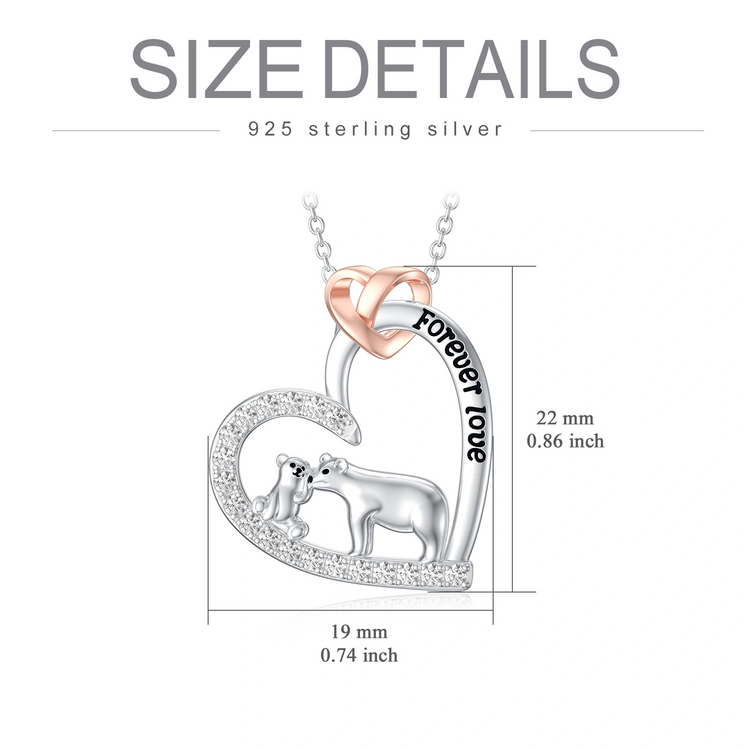 Mama Bear Necklace with 1 Cub 925 Sterling Silver Mother's Day Jewelry Gifts for Women