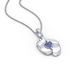 925 Sterling Silver Engravable Baby Feet Birthstone Pendant