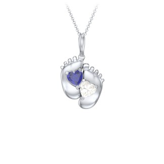 925 Sterling Silver Engravable Baby Feet Birthstone Pendant