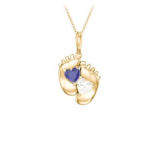 925 Sterling Silver Engravable Baby Feet Birthstone Pendant