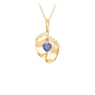 925 Sterling Silver Engravable Baby Feet Birthstone Pendant