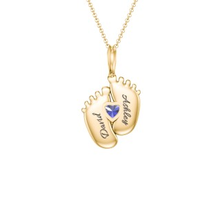 925 Sterling Silver Engravable Baby Feet Birthstone Pendant
