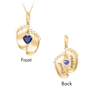 925 Sterling Silver Engravable Baby Feet Birthstone Pendant