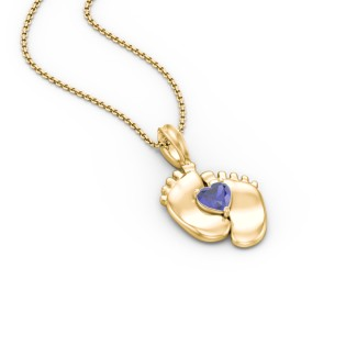 925 Sterling Silver Engravable Baby Feet Birthstone Pendant