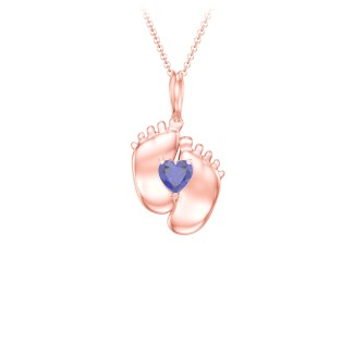 925 Sterling Silver Engravable Baby Feet Birthstone Pendant