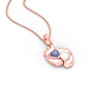 925 Sterling Silver Engravable Baby Feet Birthstone Pendant