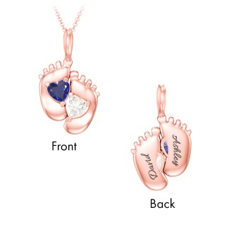 925 Sterling Silver Engravable Baby Feet Birthstone Pendant