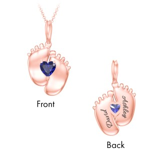 925 Sterling Silver Engravable Baby Feet Birthstone Pendant