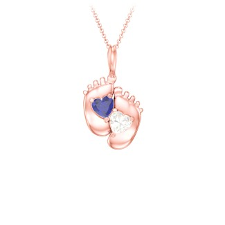 925 Sterling Silver Engravable Baby Feet Birthstone Pendant