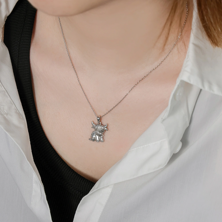 925 Sterling Silber Highland Kuh Halskette Fußkettchen für Frauen Geschenke Tier Halskette