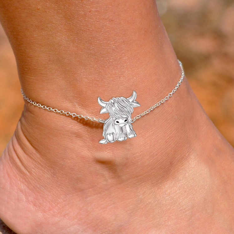 925 Sterling Silber Highland Kuh Halskette Fußkettchen für Frauen Geschenke Tier Halskette