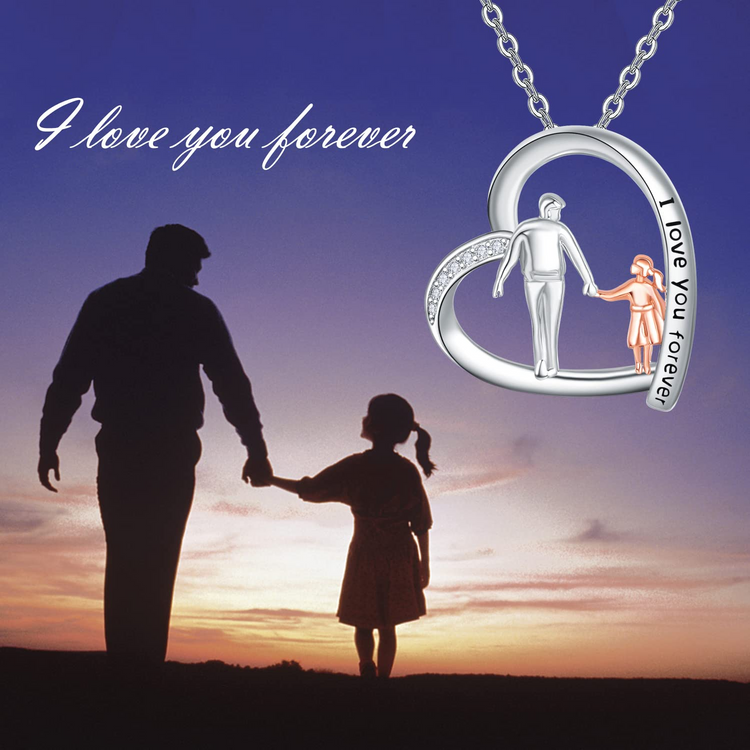925 Sterling Silver Father Daughter Heart Necklace