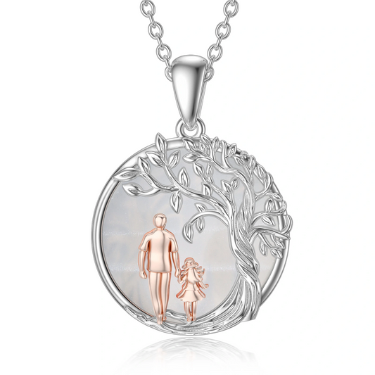 925 Sterling Silver Father and Daughter Necklace with Moonstone and Tree