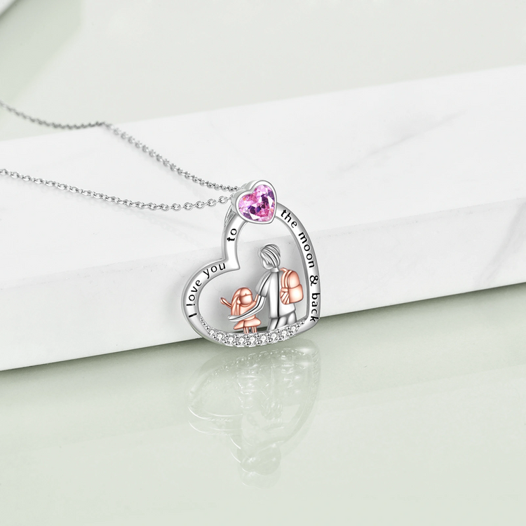 925 Sterling Silver I Love You to The Moon and Back Heart Father Daughter Necklace