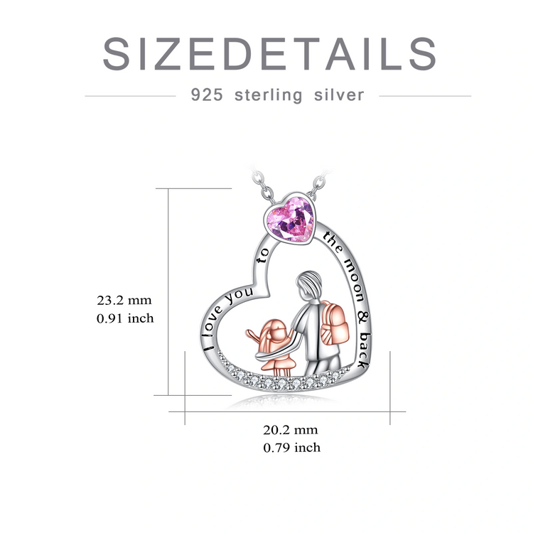 925 Sterling Silver I Love You to The Moon and Back Heart Father Daughter Necklace