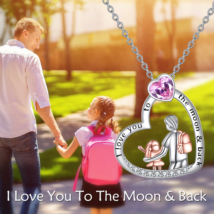 925 Sterling Silver I Love You to The Moon and Back Heart Father Daughter Necklace
