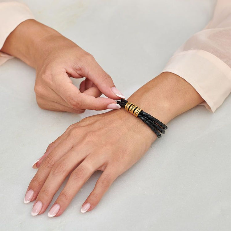 Men‘s Leather Bracelet with 925 Sterling Silver Custom Bead