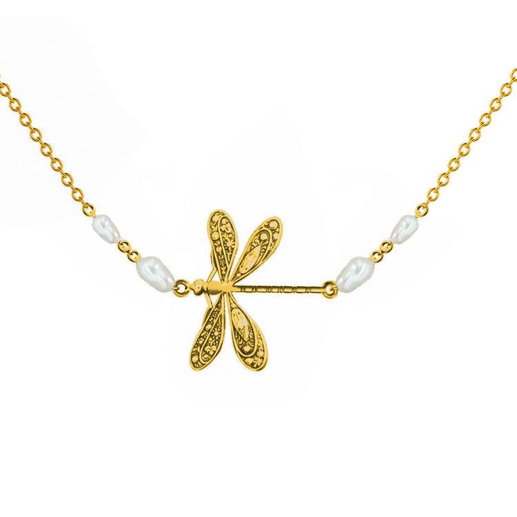 PRABIRDS 925 Sterling Silver Dragonfly Anklet With Pearl