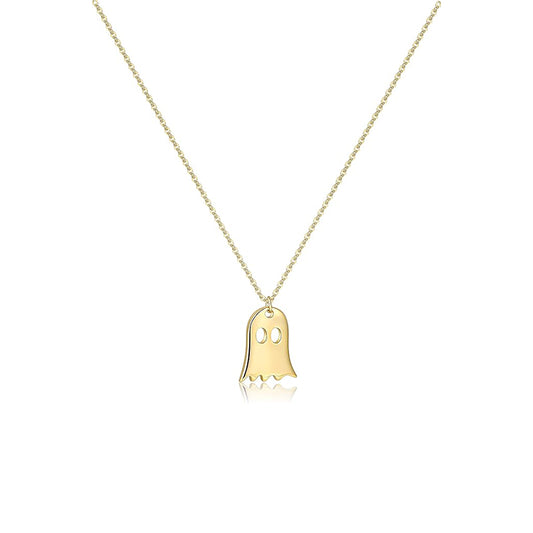 925 Sterling Silver Pumpkin Ghost Hammered Coin Delicate Chain Minimalist Simple Halloween Necklace For Friend's Gift