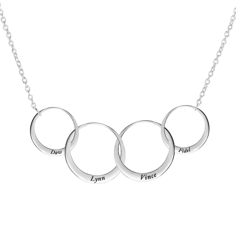 925 Sterling Silver 50th Birthday Gift For Mom / Grandmother Generations Personalized Chain Necklace Interlocking Ring Necklace