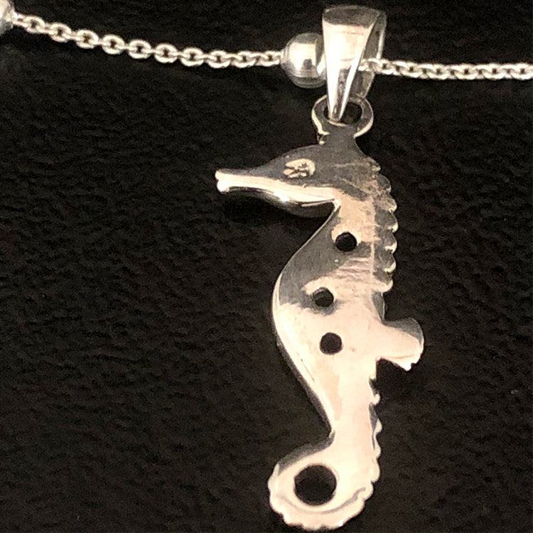 925 Sterling Silver Seahorse Beaded Ankle Bracelet, Good Luck Charm Jewelry, Beach Jewelry