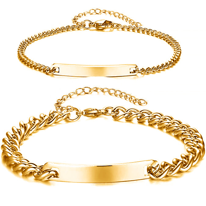 925 Sterling Silver Engraving Nameplate Couple Bracelet Set
