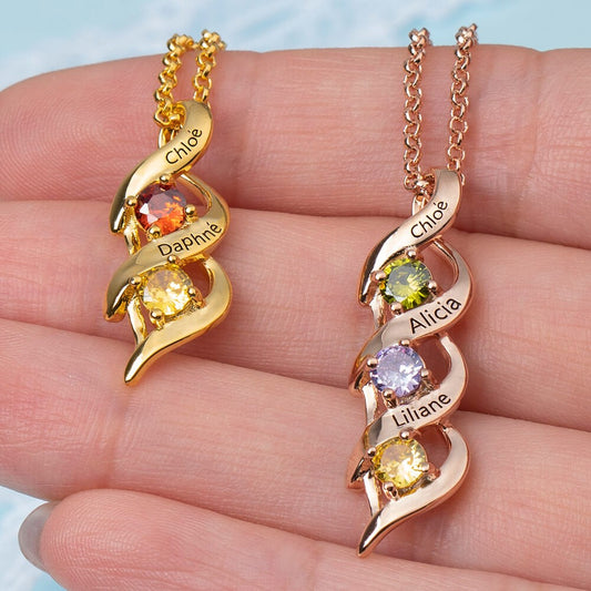 925 Sterling Silver Personalized 1-8 Engravings and Birthstones Necklace