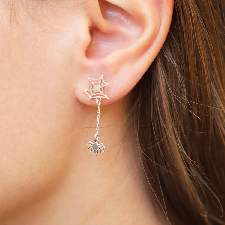 925 Sterling Silver Spider Web Halloween Vintage Style Unique Earrings