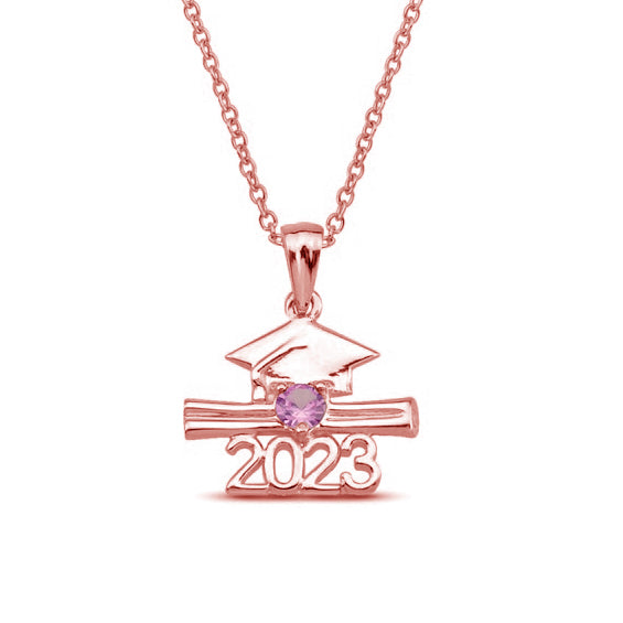 925 Sterling Silber Birth stone Cap und Diplom 2023 Abschluss Anhänger Halskette