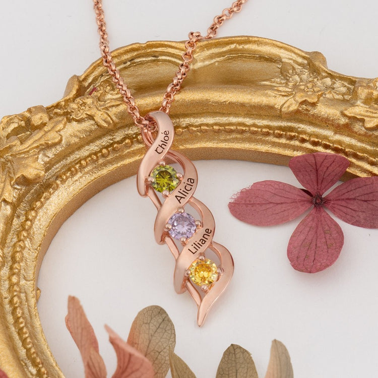 925 Collier en argent sterling personnalisé 1-8 gravures et pierres de naissance