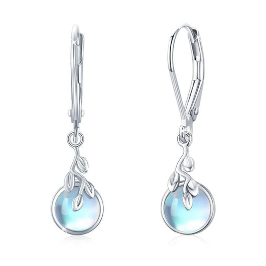 Moonstone Tree of Life Dangle Drop Leverback Earrings