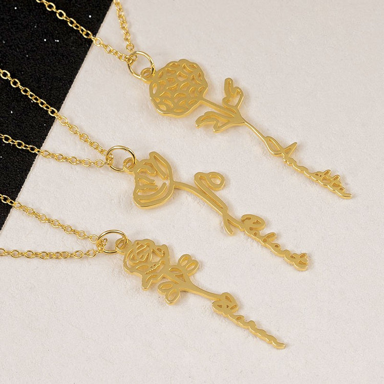 925 Sterling Silver Birth Flower Name Necklace