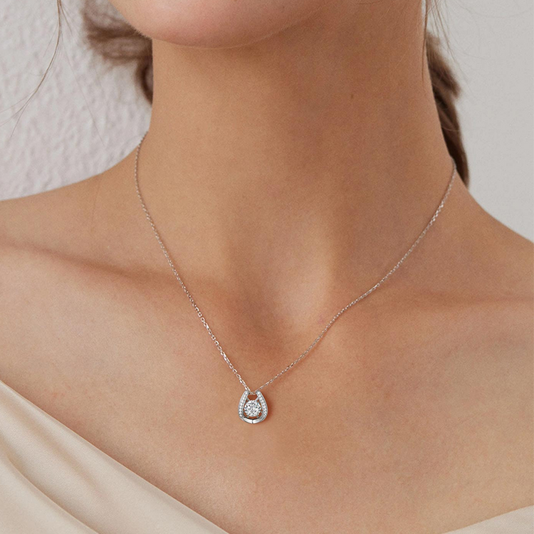 925 Sterling Silver Dancing Necklace Women Horseshoe Necklace