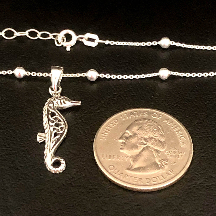925 Sterling Silver Seahorse Beaded Ankle Bracelet, Good Luck Charm Jewelry, Beach Jewelry