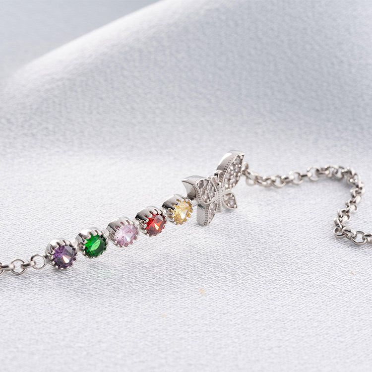925 Sterling Silve Birthstone Family Butterfly Bracelet, Personalized Birthstone Bracelet, Custom Birthstone Bracelet
