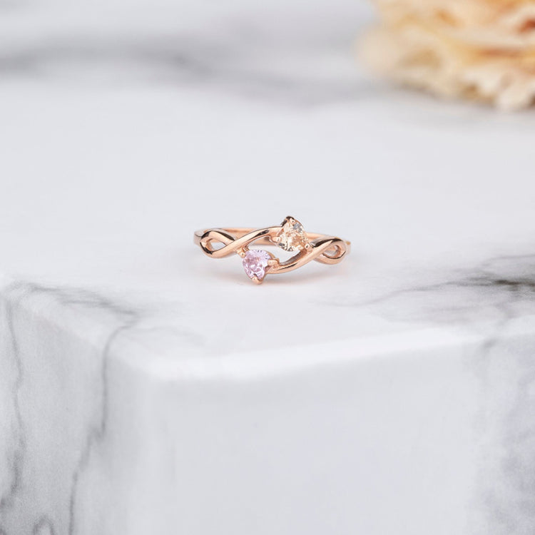 925 Sterling Silver Infinity Double Heart Birthstones Ring