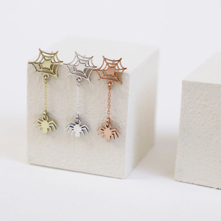 925 Sterling Silver Spider Web Halloween Vintage Style Unique Earrings