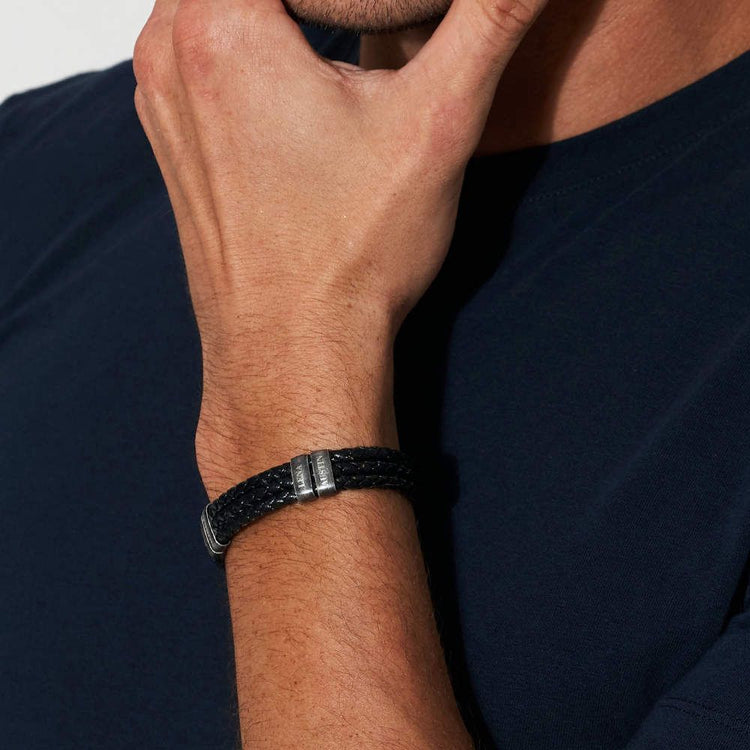 Oxide Vertical Tags Men Braided Leather Bracelet